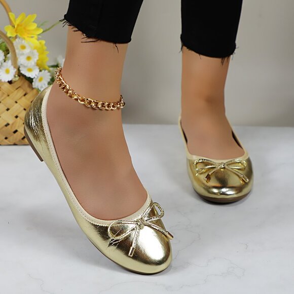 Women's Cushioned Insole Classic Bow Tie Ballerina Flat - Picture 2 of 10